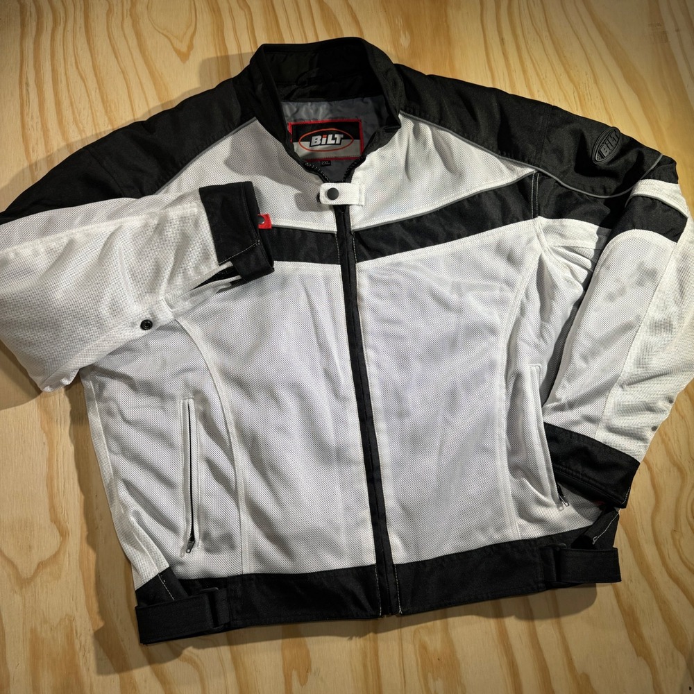 BILT Mens Techno 2 Mesh Motorcycle Protection White Black Riding Jacket Size 2XL